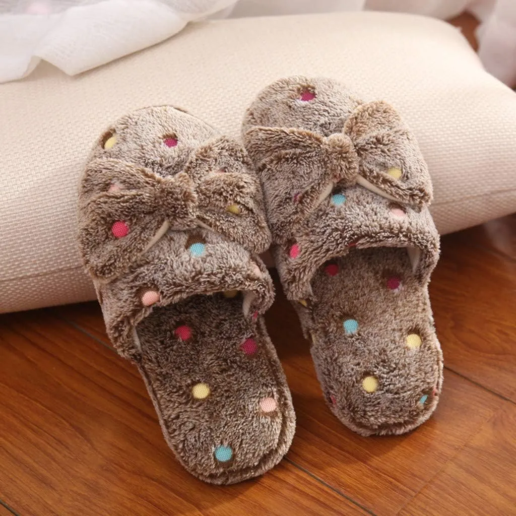 Womens Fuzzy Slippers Soft Plush Warm Memory Foam Slippers Bow Knot Cute Ladies House Slippers Non-Slip Fluffy Slides