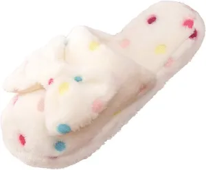 Womens Fuzzy Slippers Soft Plush Warm Memory Foam Slippers Bow Knot Cute Ladies House Slippers Non-Slip Fluffy Slides