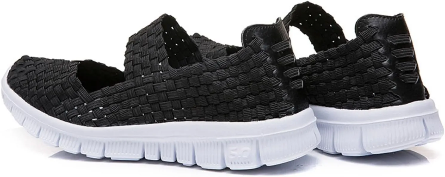 Womens Hand Elastic Woven Walking Flats Sandals Non Slip Mary Jane Shoes Sneakers Casual Fashion Comfortable Slip on Nurse Shoes Lightweight Breathable Platform Wedge Sandals Outdoor Running Loafers