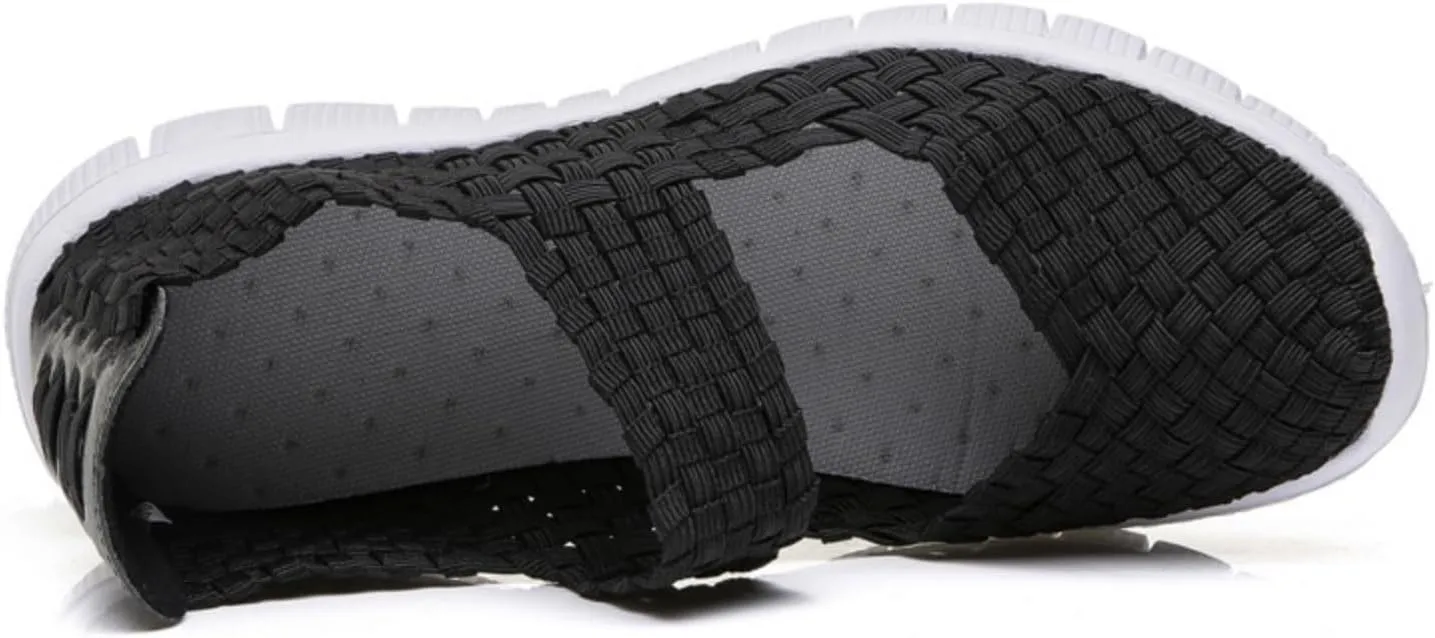 Womens Hand Elastic Woven Walking Flats Sandals Non Slip Mary Jane Shoes Sneakers Casual Fashion Comfortable Slip on Nurse Shoes Lightweight Breathable Platform Wedge Sandals Outdoor Running Loafers