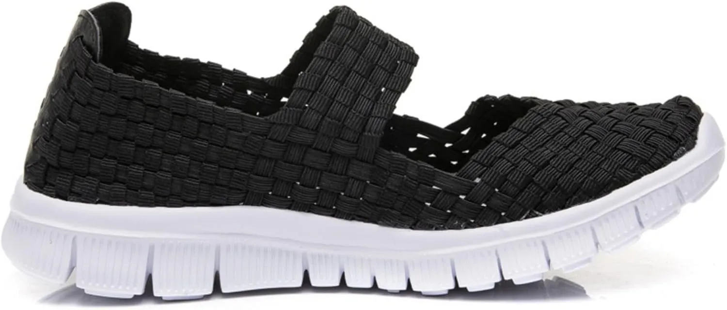 Womens Hand Elastic Woven Walking Flats Sandals Non Slip Mary Jane Shoes Sneakers Casual Fashion Comfortable Slip on Nurse Shoes Lightweight Breathable Platform Wedge Sandals Outdoor Running Loafers