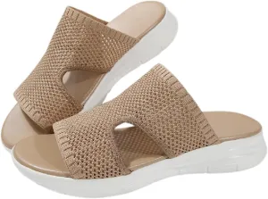 Womens Hollow Mesh Slide Sandals Open-Toe Breathable Mesh Sandal Arch Support Orthopedic Comfortable Wide Width Sport Sandals Summer Beach Walking Slides Shoes