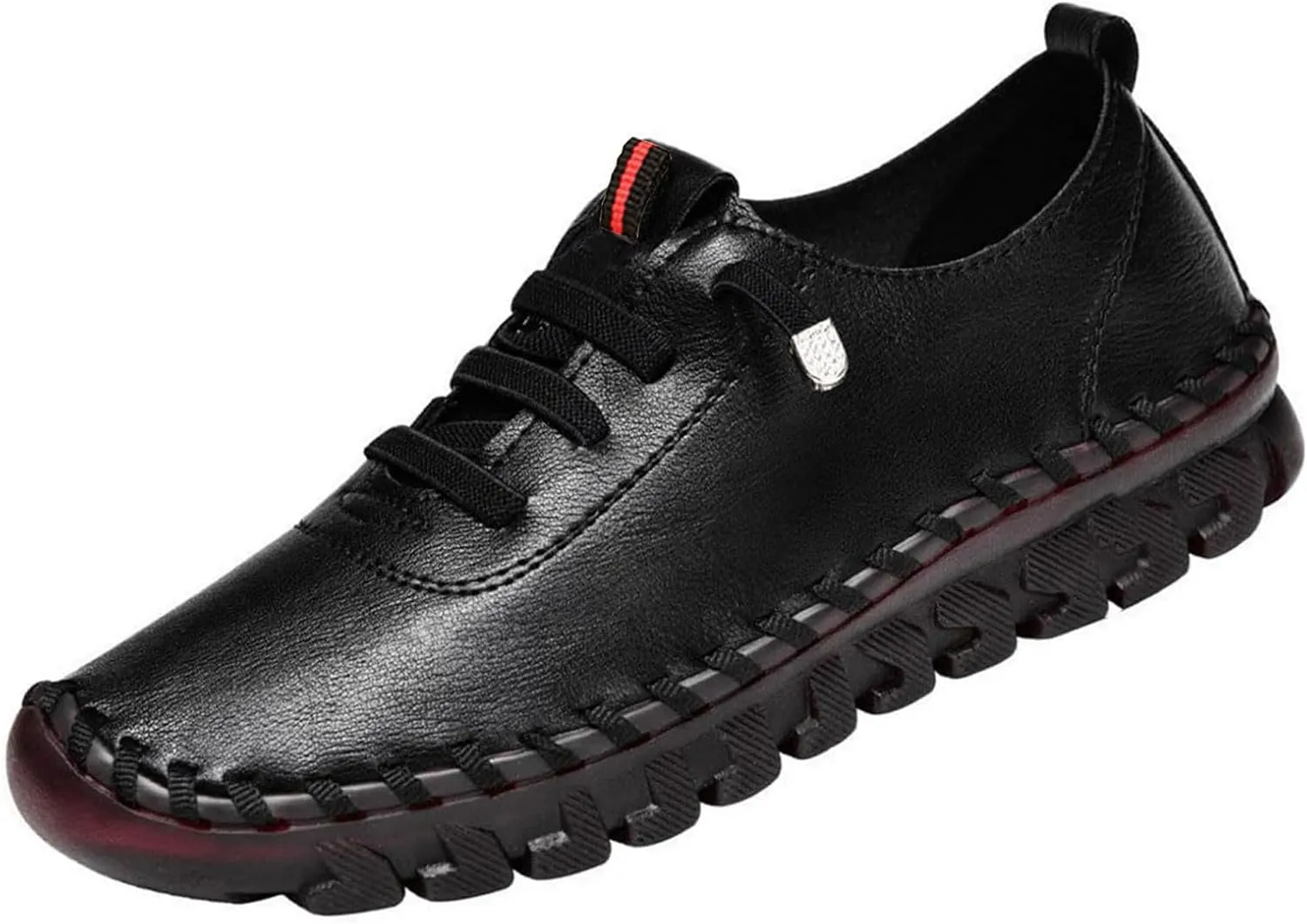 Womens Leather Soft Beef Tendon Flat Bottom Loafers with Arch Support Casual Comfortable Orthopaedic Shoes Non Slip Round Toe Breathable Soft Lightweight Walking Flats Outdoor Slip on Mom Shoes