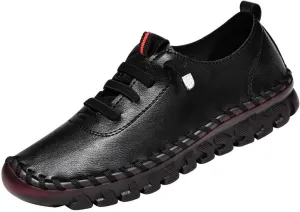 Womens Leather Soft Beef Tendon Flat Bottom Loafers with Arch Support Casual Comfortable Orthopaedic Shoes Non Slip Round Toe Breathable Soft Lightweight Walking Flats Outdoor Slip on Mom Shoes