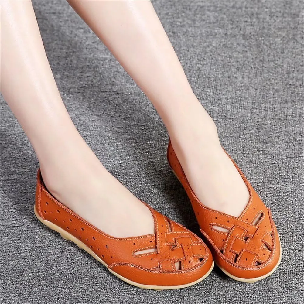 Women's Orthopedic Loafers Slip-On Outdoor Walking Flats Shoes Breathable Comfy Non Slip Shoes with Soft Arch Supportive Design New Cutout Shoe for Summer Beach