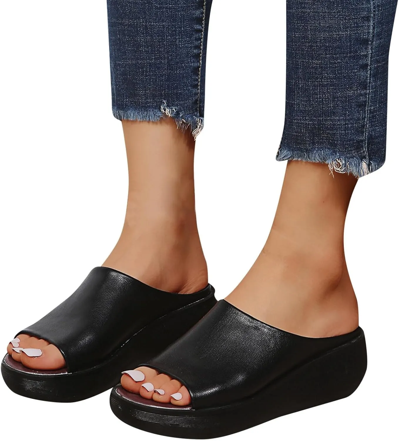 Womens Orthopedic Sandals Summer Comfortable Orthotic Wedges Shoes Platform Arch Support Slip Sandals Beach Walking Slippers Outdoor Slip On Sandal