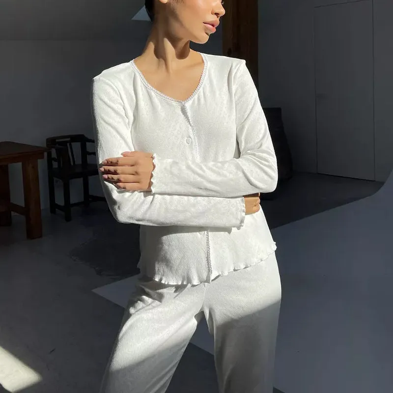 Womens Pajama Set  Soft Cotton  Relaxed Fit  Button Front Top & Elastic Waist Pants