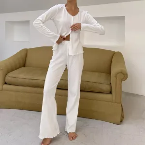 Womens Pajama Set  Soft Cotton  Relaxed Fit  Button Front Top & Elastic Waist Pants
