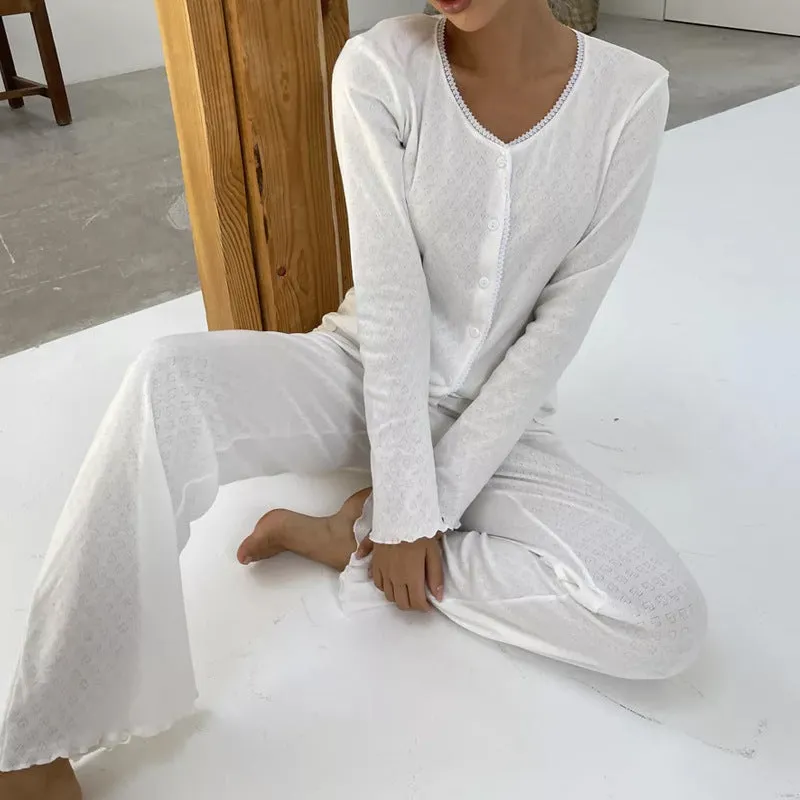 Womens Pajama Set  Soft Cotton  Relaxed Fit  Button Front Top & Elastic Waist Pants