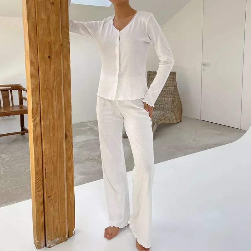 Womens Pajama Set  Soft Cotton  Relaxed Fit  Button Front Top & Elastic Waist Pants