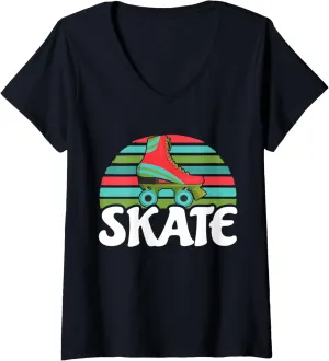 Womens Retro Roller Skate Shoes Roller Skating Lovers Girls Gift V-Neck T-Shirt