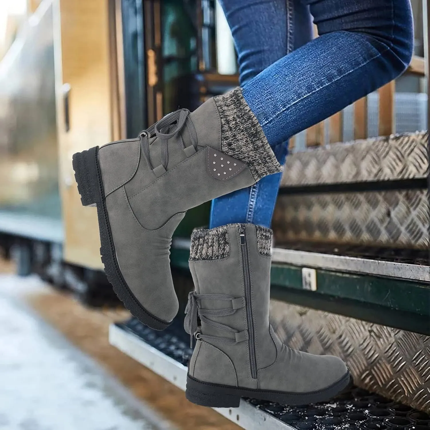 Women's Snow Boots Waterproof Size 12 Womens Tall Snow Boots Waterproof Wide Calf Winter Boots for Women Plus Size Outdoor Boots Women Slip on Tall Winter Boots for Women Fashion
