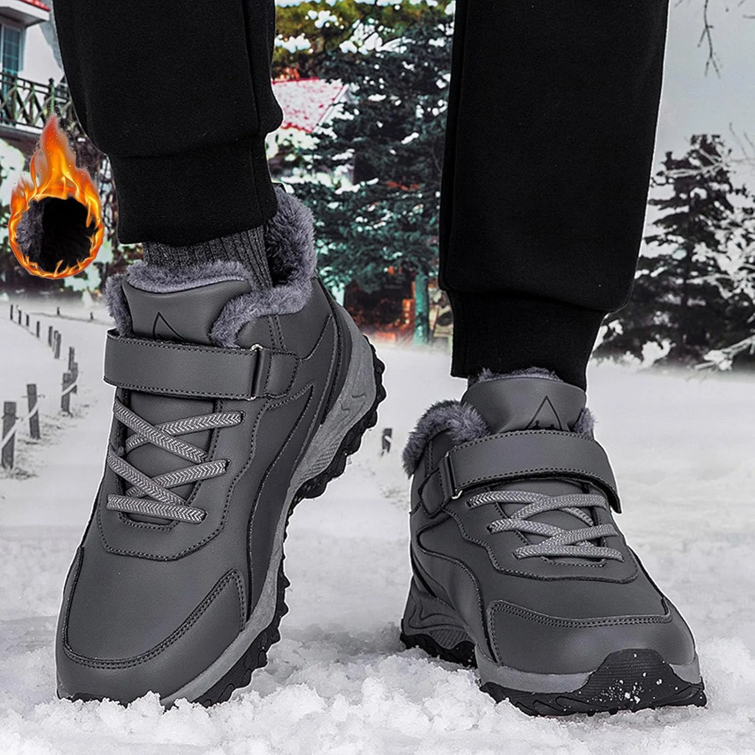 Womens Snow Boots Waterproof Winter Boots Lace Up Non Slip Warm Fur Booties Winter Casual Slip on Ankle Boots Comfortable Winter Shoes Trekking Hiking Boots