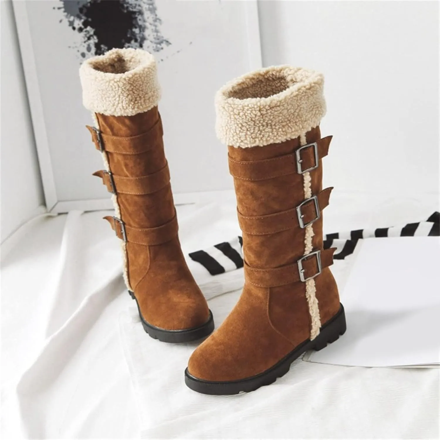 Womens Winter Boots Waterproof Wide Womens Snow Boots Size 9.5 Wide Black Fluffy Boots Women Snow Boots Women Waterproof Hiking Winter Snow Boots Long Black