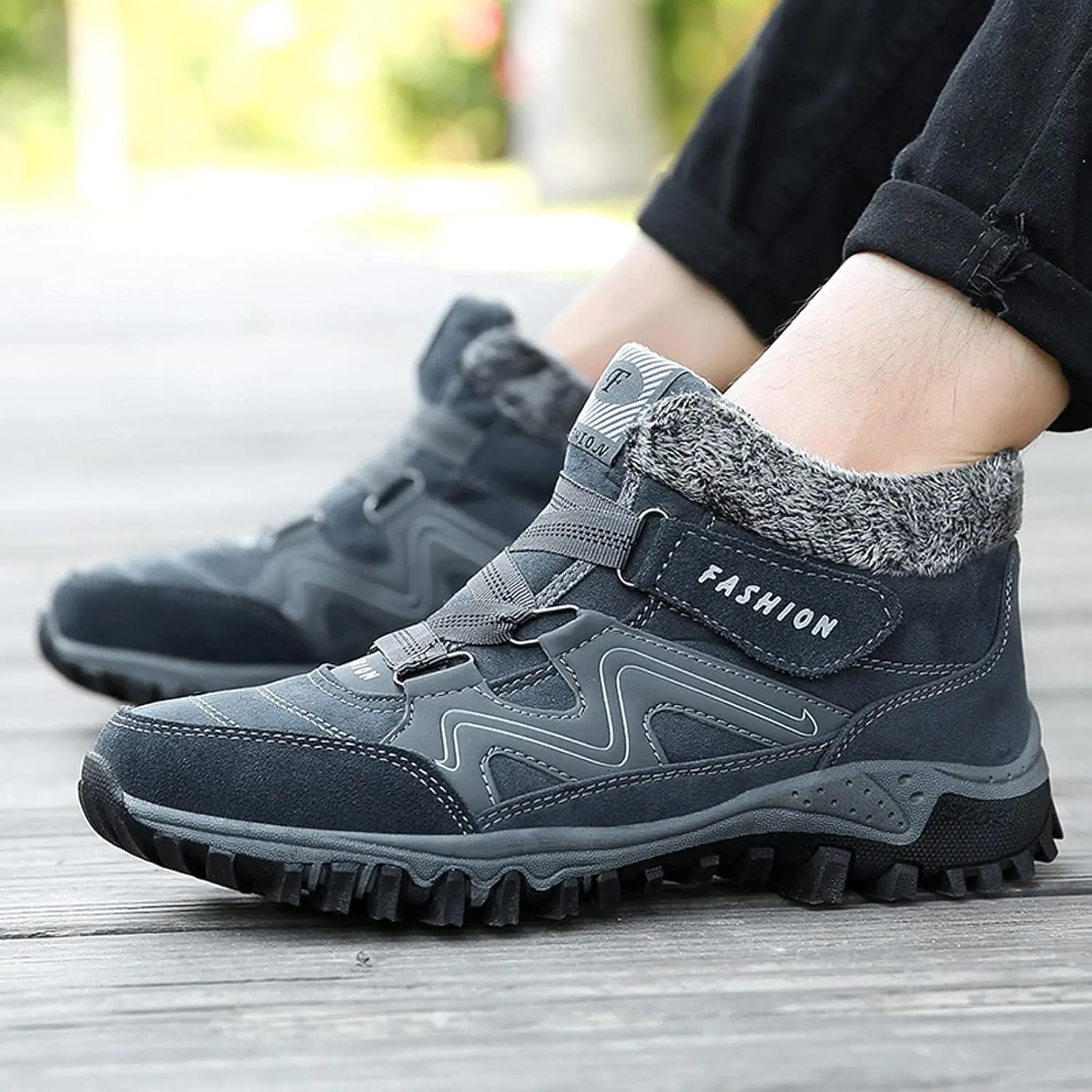 Women's Winter Leather Warm Thick Plush Buckle Hiking Sneakers Waterproof Wedge Suede Boots Non-Slip Snow Boots Shoes