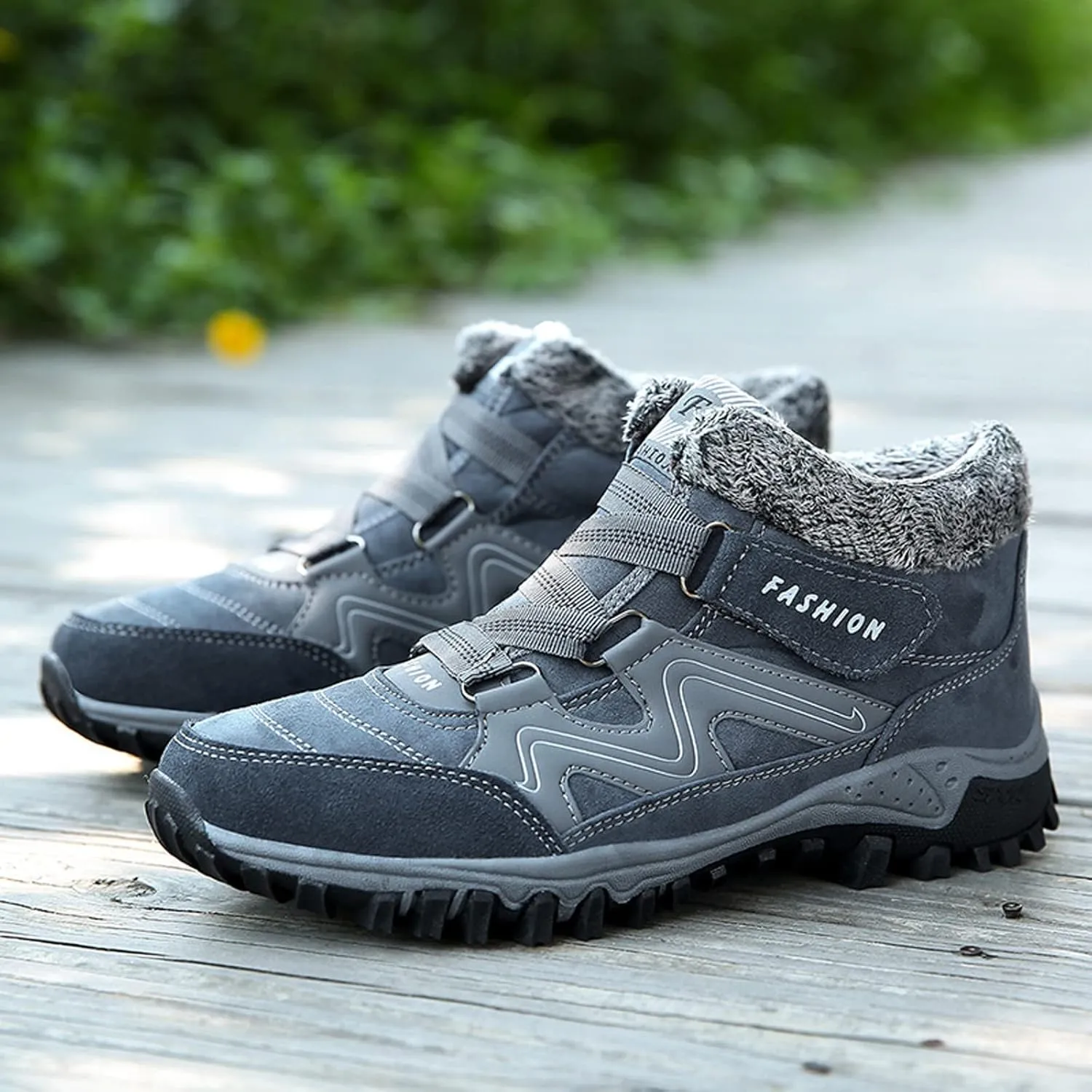 Women's Winter Leather Warm Thick Plush Buckle Hiking Sneakers Waterproof Wedge Suede Boots Non-Slip Snow Boots Shoes
