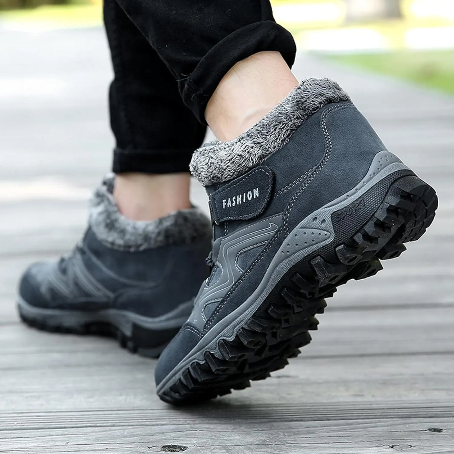Women's Winter Leather Warm Thick Plush Buckle Hiking Sneakers Waterproof Wedge Suede Boots Non-Slip Snow Boots Shoes