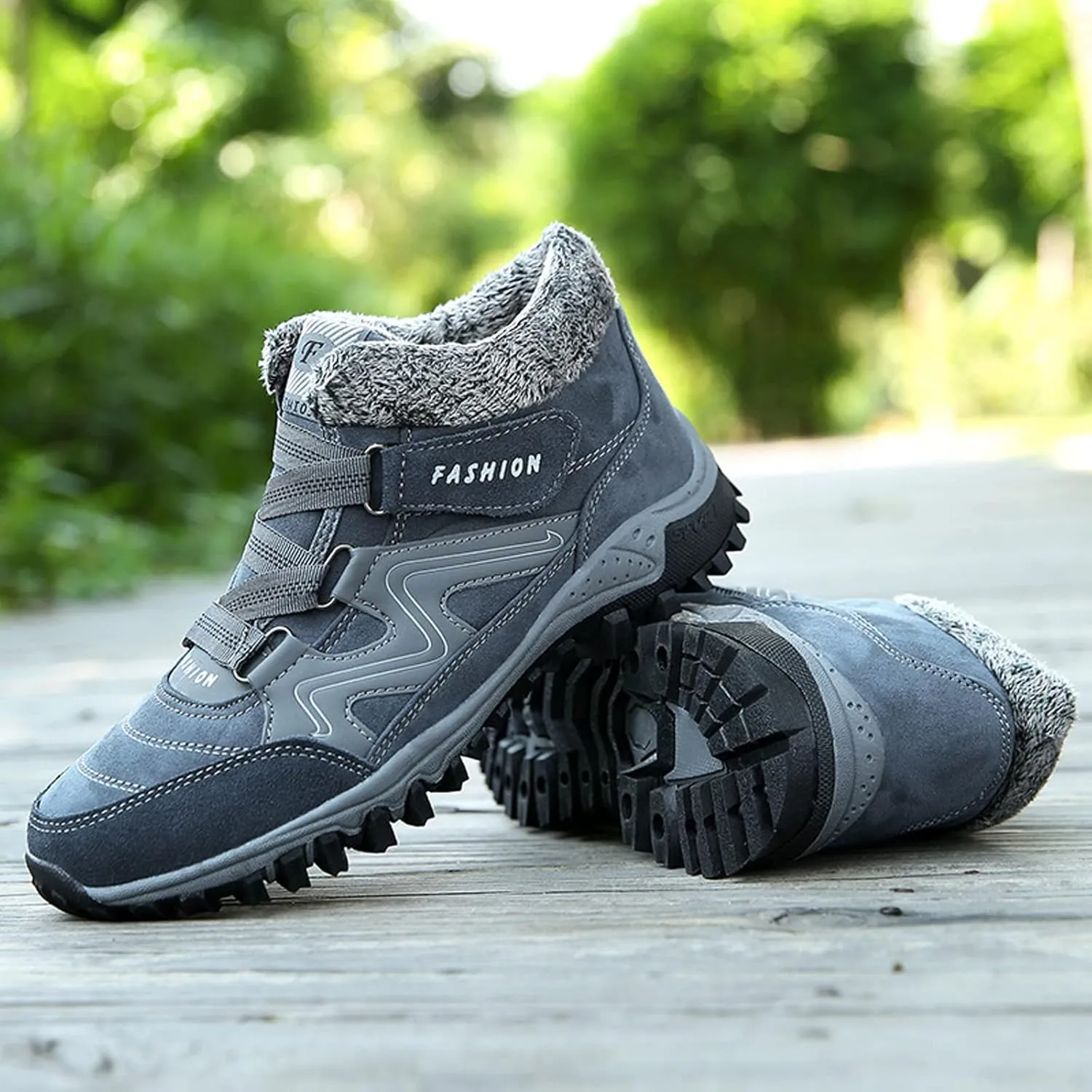 Women's Winter Leather Warm Thick Plush Buckle Hiking Sneakers Waterproof Wedge Suede Boots Non-Slip Snow Boots Shoes