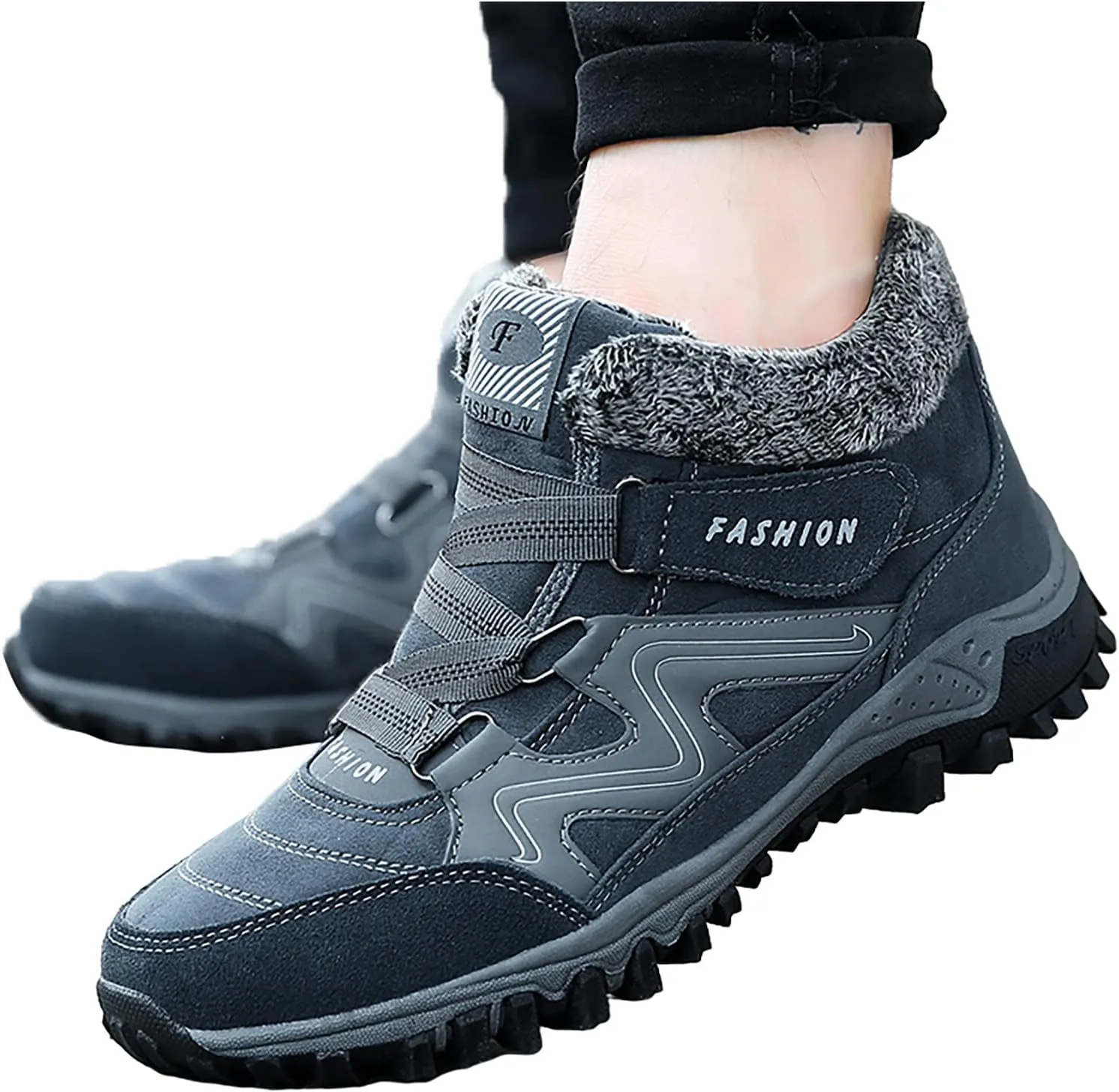 Women's Winter Leather Warm Thick Plush Buckle Hiking Sneakers Waterproof Wedge Suede Boots Non-Slip Snow Boots Shoes