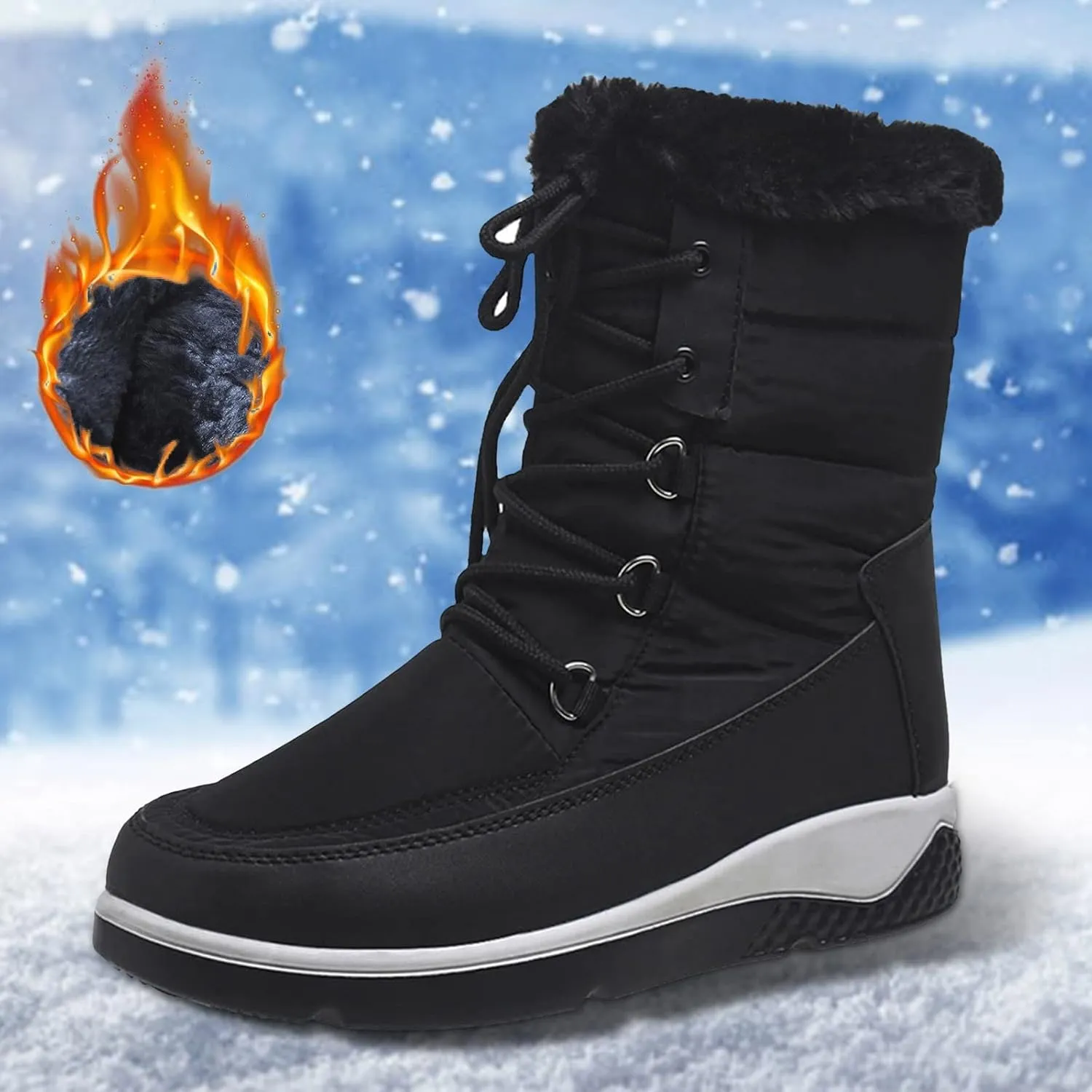 Womens Winter Snow Boots Fur Lined Womens Winter Boots Waterproof Size 12 W Winter Boots Women Size 8 Knee High Wide Width Winter Boots for Woman Wide Toe Box Women Winter Boot