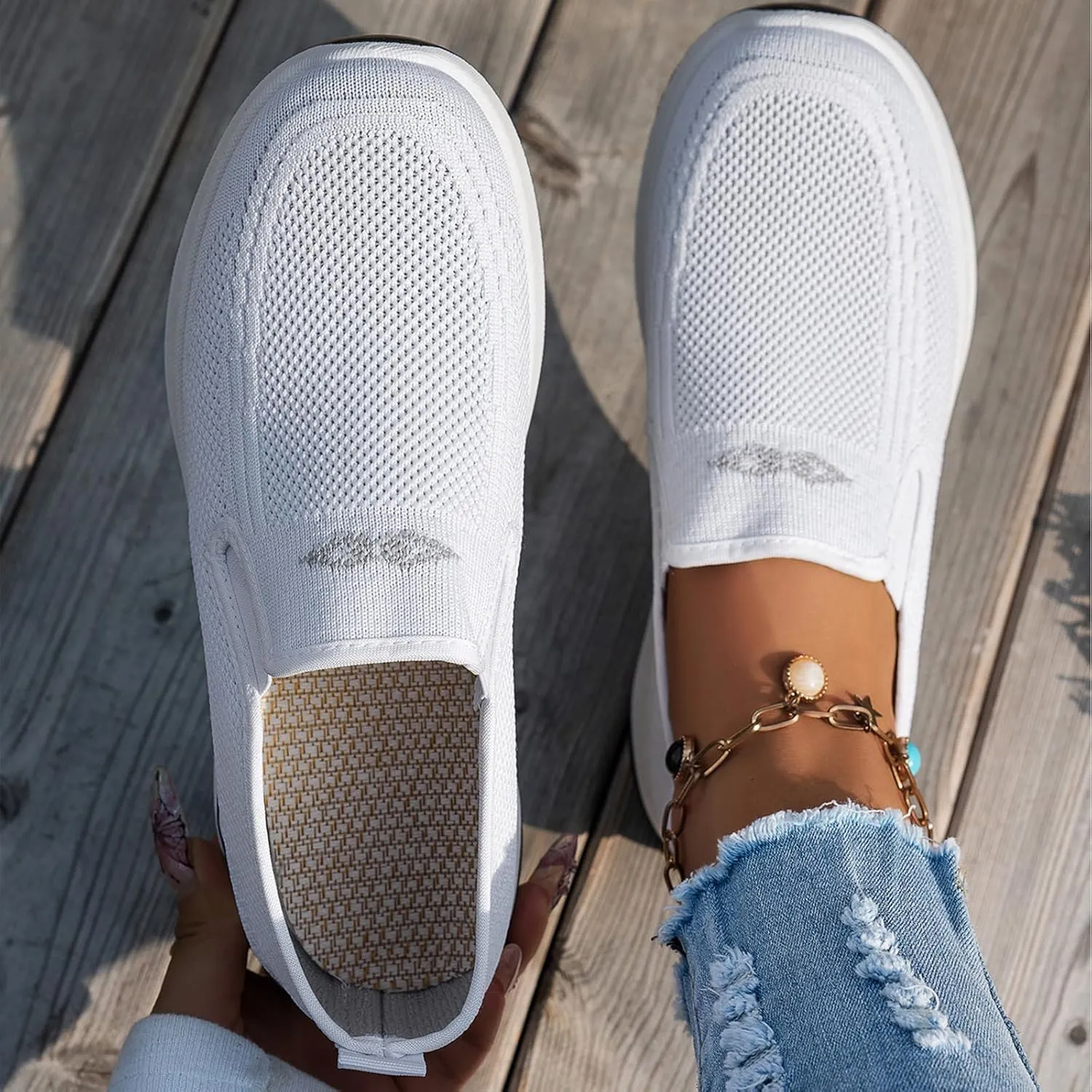 Women's Woven Orthopedic Breathable Soft Shoes Free Slip on Walking Shoes Casual Breathable Comfortable Sneaker Diabetic Foam Shoe Tennis Casual Non Slip Workout Sneakers