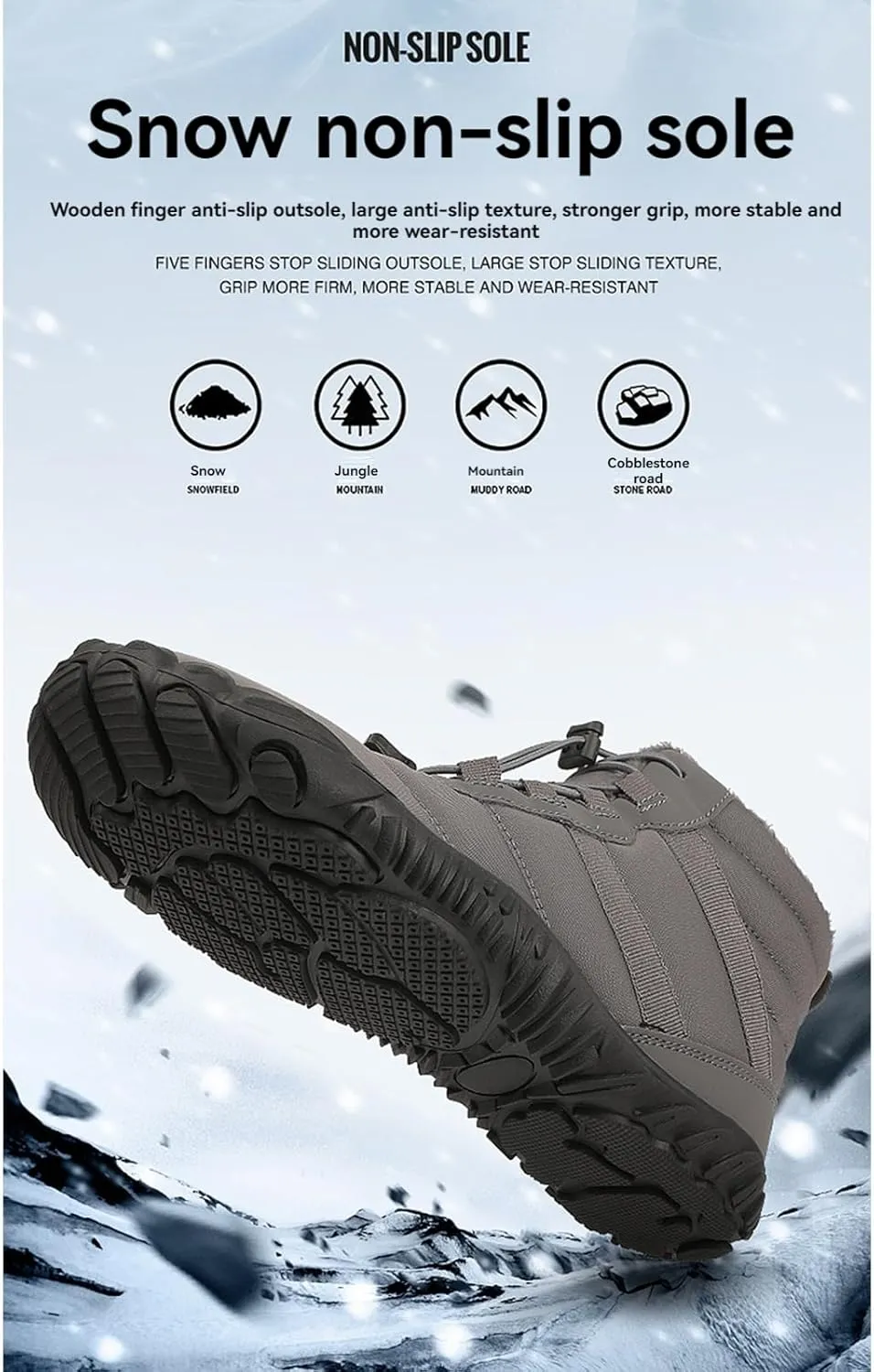 ZWRXW Men's Women's Winter Barefoot Hiking Boots Zero Drop Snow Boots Waterproof Warm Fur Lined Winter Hiking Boot Minimalist Slip On Shoes Wide Toe Box Ankle Booties